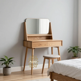 میز آرایش چوبی مدرن مدل آنجل با آینه اردکان و صندلی ست مناسب اتاق خواب لاکچری