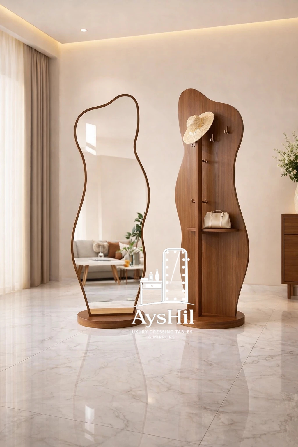 آینه قدی رگال چوبی چرخشی مدل ناروین