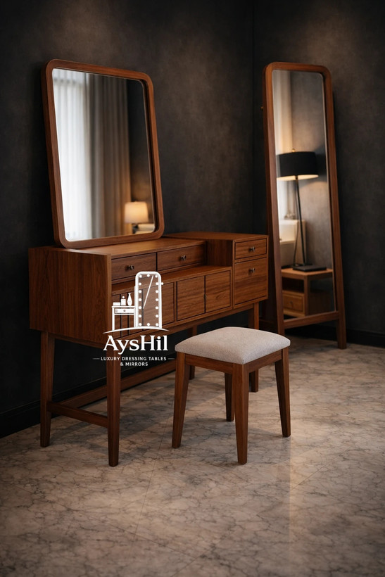 میز آرایش مدرن مدل آویسا با روکش طبیعی چوب راش و بلوط