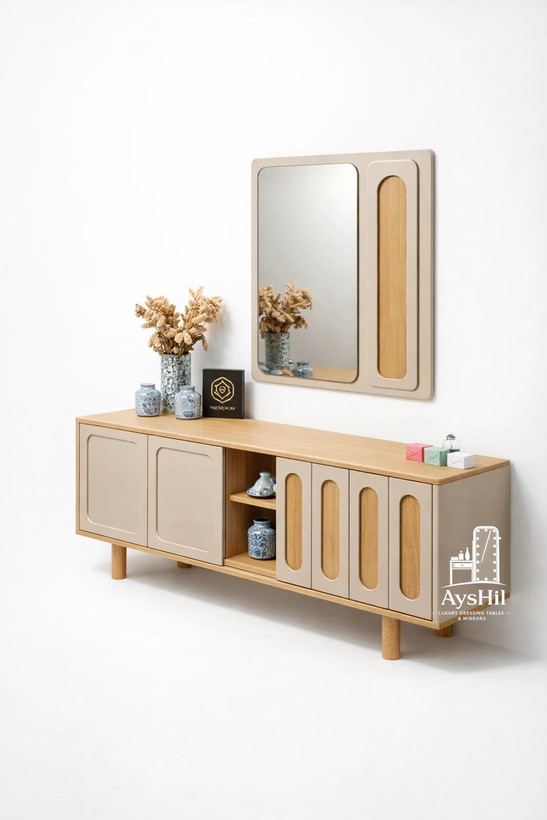 آینه کنسول لوکس چوبی سامینا با پایه چوب جنگلی مقاوم و طراحی مدرن