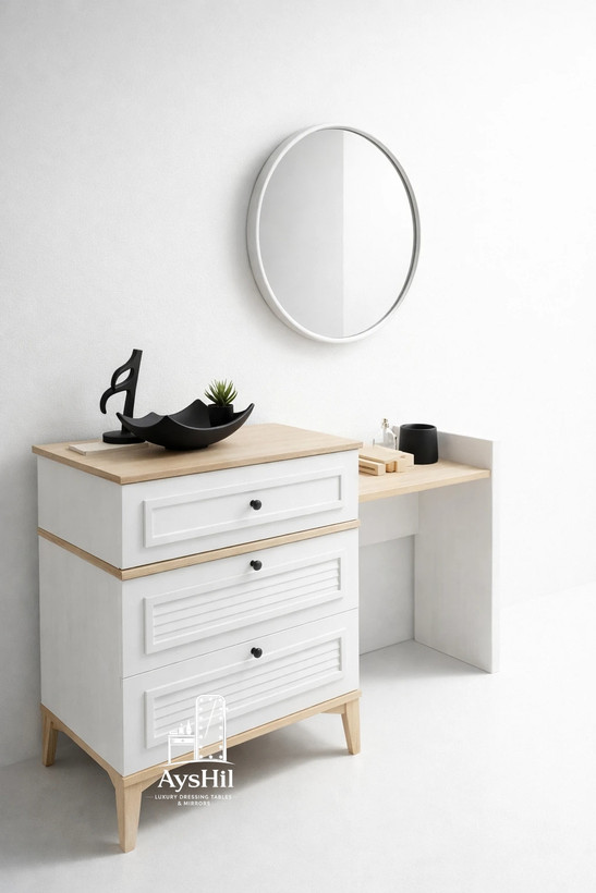 میز آرایش مدرن و لاکچری بنیتا با روکش طبیعی چوب راش و بلوط