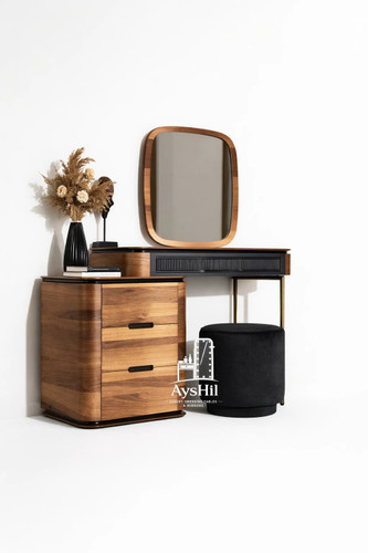 میز آرایش مدل الیما چوبی مدرن با روکش طبیعی گردو و پایه فلزی