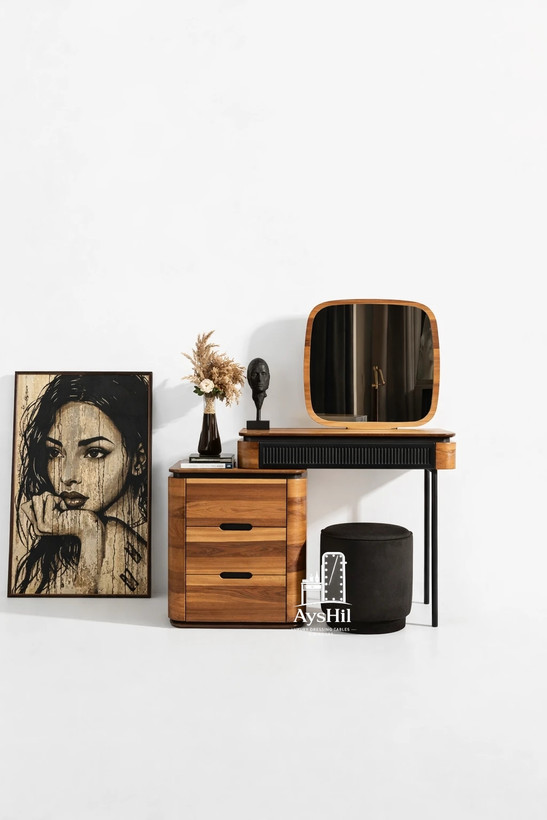 خرید میز آرایش لوکس مدل الیما با آینه باکیفیت و صندلی شیک