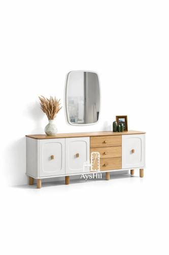 آینه کنسول مدل بنیتا چوبی مدرن با روکش طبیعی راش و طراحی لوکس