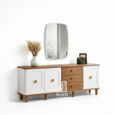 آینه کنسول مدل بنیتا چوبی مدرن با روکش طبیعی راش و طراحی لوکس