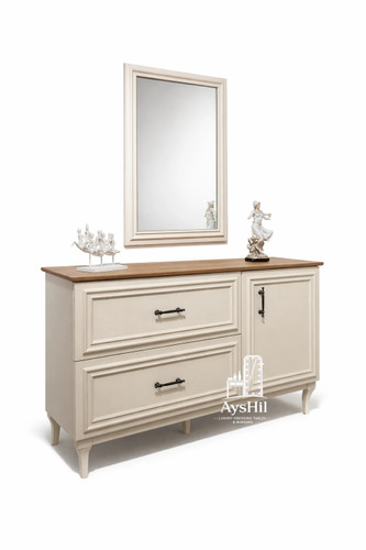 میز آرایش کلاسیک مدل ونسا با آینه و روکش چوب طبیعی