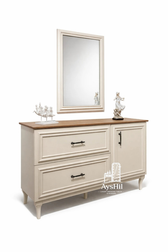 میز آرایش کلاسیک مدل ونسا با آینه و روکش چوب طبیعی