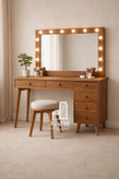 میز آرایش مدل ترمه با آینه چراغدار هالیوودی و روکش طبیعی چوب