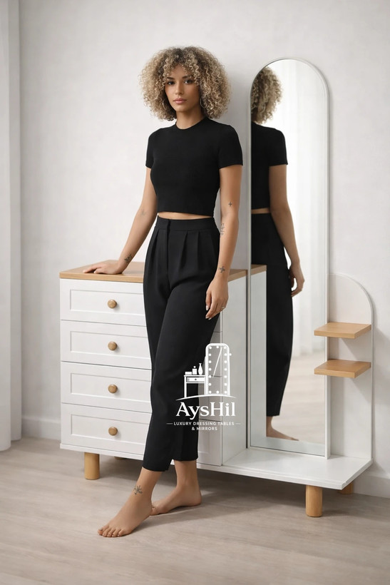 طراحی لوکس میز آرایش آینه قدی مناسب جهیزیه عروس مدل جانان