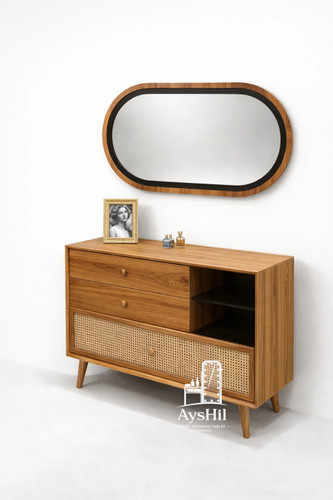 میز آرایش چوبی مدل الیما مدرن با آینه و سه کشو جادار