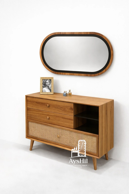 میز آرایش چوبی مدل الیما مدرن با آینه و سه کشو جادار