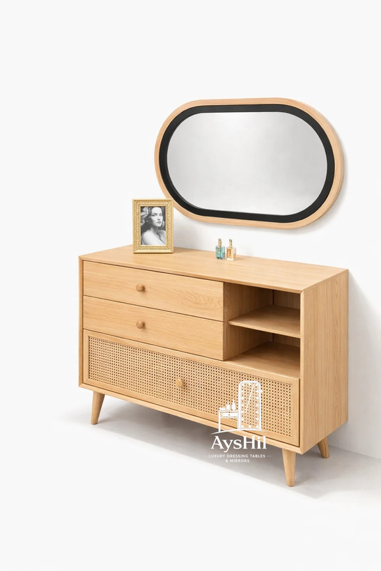 نمای کامل میز آرایش چوبی شیک مدل الیما مناسب اتاق خواب مدرن