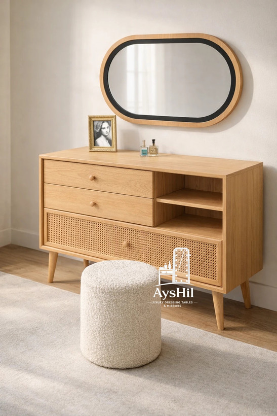 میز آرایش چوبی جدید مدل الیما با طراحی مینیمال و کشو جادار