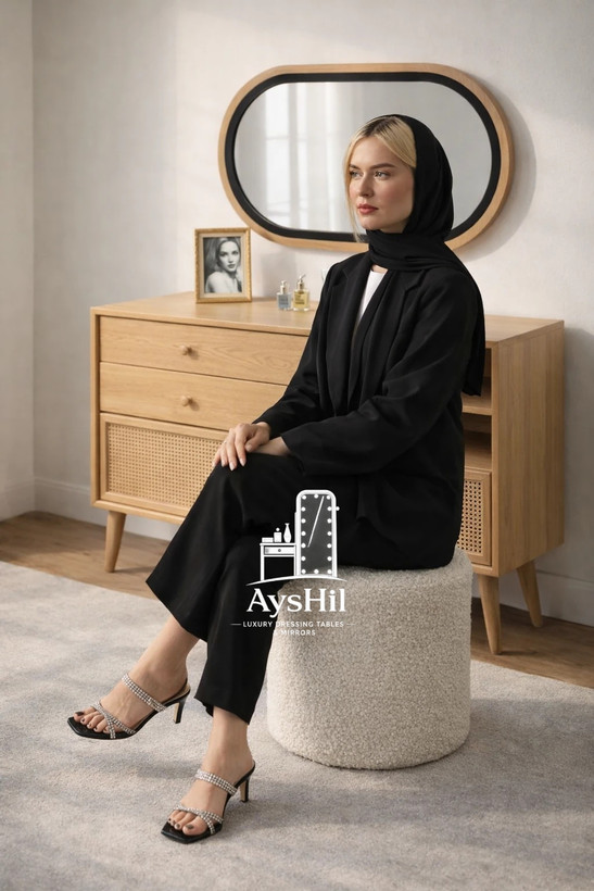 میز آرایش مدرن ام دی اف با روکش چوب طبیعی راش و بلوط مدل الیما