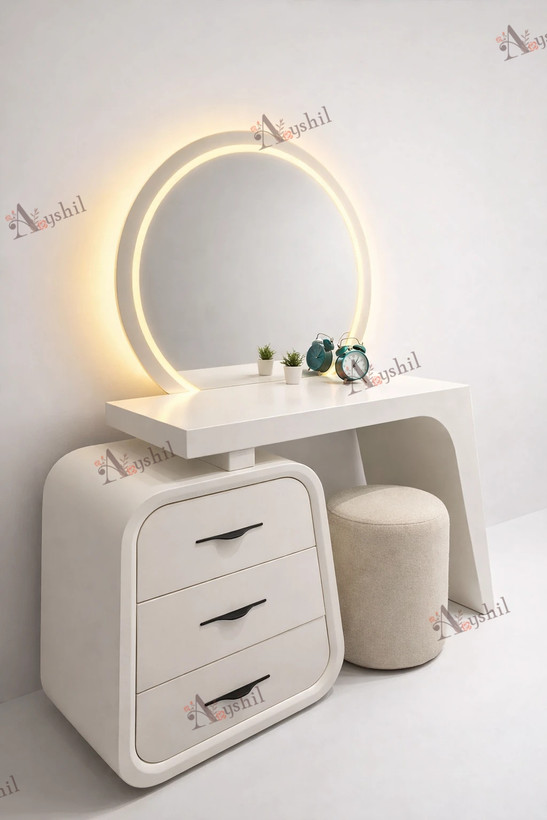 میز آرایش چوبی آیسودا با سه کشو و آینه لایتدار مخصوص اتاق خواب مدرن