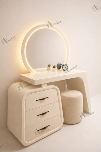 تصویر میز آرایش لاکچری مدل آیسودا با روکش طبیعی چوب و طراحی کربوخم