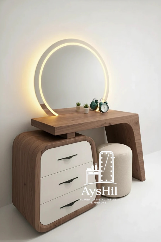 میز آرایش مدرن با صندلی ست و انحناهای حرفهای کرب و خم