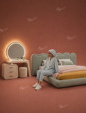 نمای نزدیک تخت خواب لاکچری آیسودا با طراحی نرم و فریم امدیاف مرغوب