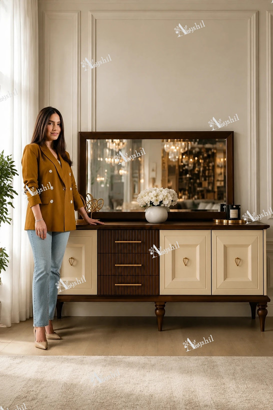 آینه کنسول خاص و متفاوت با روکش چوب راش طبیعی